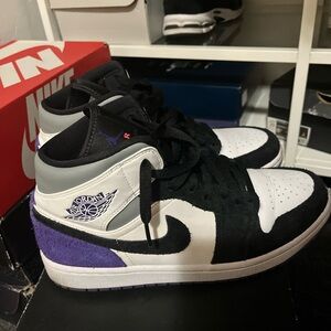 Nike Air Jordan Men's Black, White, and Purple Sneakers
